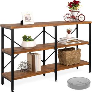 imageBest Choice Products Large Console Table 3Tier 55in Rustic Industrial Sofa Table Storage for Living Room Entryway Foyer Hallway wEVA NonScratch Feet Steel Frame  BrownBrown