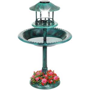 imageBest Choice Products Solar Outdoor Bird Bath Vintage Resin Pedestal Fountain Decoration for Yard Garden wPlanter Base Feeder Decorative Bird Cage Fillable Stand  GreenGreen