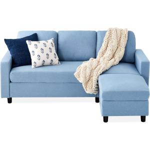 imageBest Choice Products Upholstered Sectional Sofa for Home Apartment Dorm Bonus Room Compact Spaces wChaise Lounge 3Seat LShape Design Reversible Ottoman Bench 680lb Capacity  BlueGrayLight Blue