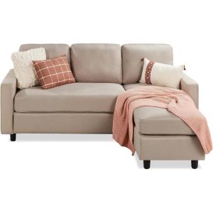 imageBest Choice Products Upholstered Sectional Sofa for Home Apartment Dorm Bonus Room Compact Spaces wChaise Lounge 3Seat LShape Design Reversible Ottoman Bench 680lb Capacity  BlueGrayBeige
