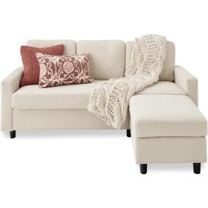imageBest Choice Products Upholstered Sectional Sofa for Home Apartment Dorm Bonus Room Compact Spaces wChaise Lounge 3Seat LShape Design Reversible Ottoman Bench 680lb Capacity  BlueGrayIvory