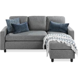 imageBest Choice Products Upholstered Sectional Sofa for Home Apartment Dorm Bonus Room Compact Spaces wChaise Lounge 3Seat LShape Design Reversible Ottoman Bench 680lb Capacity  BlueGrayGrey