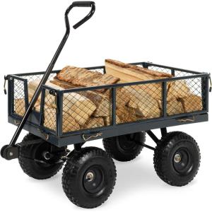 imageBest Choice Products Utility Garden Cart Wagon for Lawn Yard wHeavyDuty Steel 400lb Weight Capacity Removable Sides Long Handle 10in Tires  GreenGray