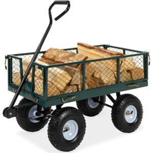 imageBest Choice Products Utility Garden Cart Wagon for Lawn Yard wHeavyDuty Steel 400lb Weight Capacity Removable Sides Long Handle 10in Tires  GreenGreen