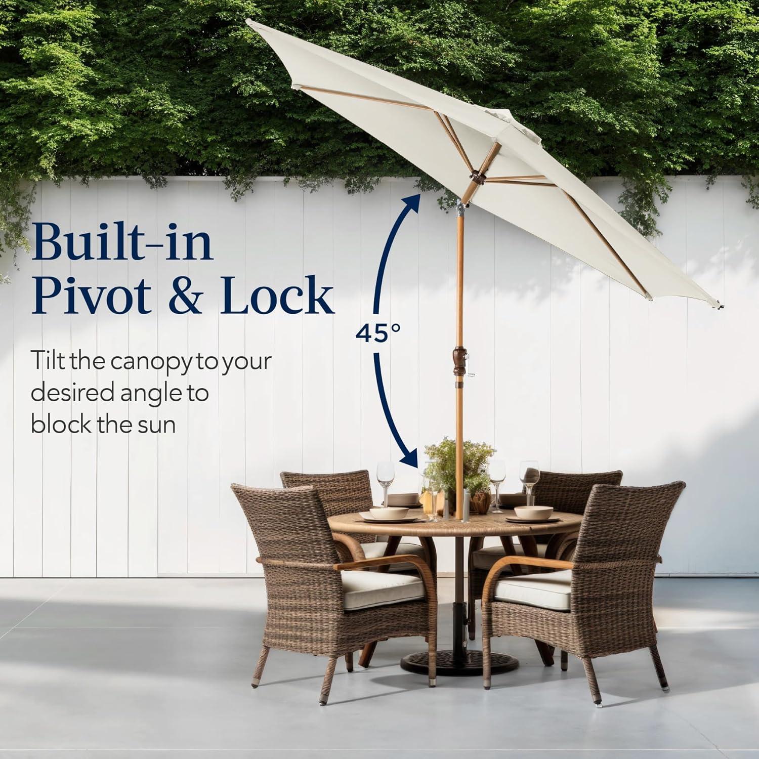 imageBest Choice Products 10ft Market Umbrella Outdoor Sun Shade for Backyard Deck Poolside Table wWoodgrain Pattern Easy Tilt ampamp Crank  Fog GrayIvory