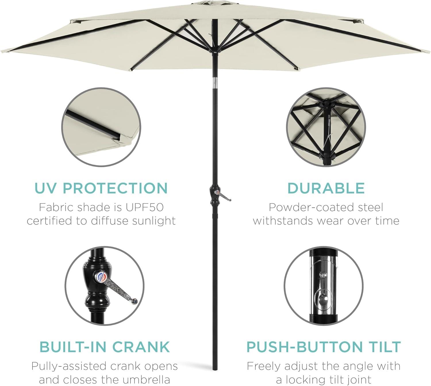 imageBest Choice Products 10ft Market Umbrella Outdoor Sun Shade for Backyard Deck Poolside Table wWoodgrain Pattern Easy Tilt ampamp Crank  Fog GrayIvory