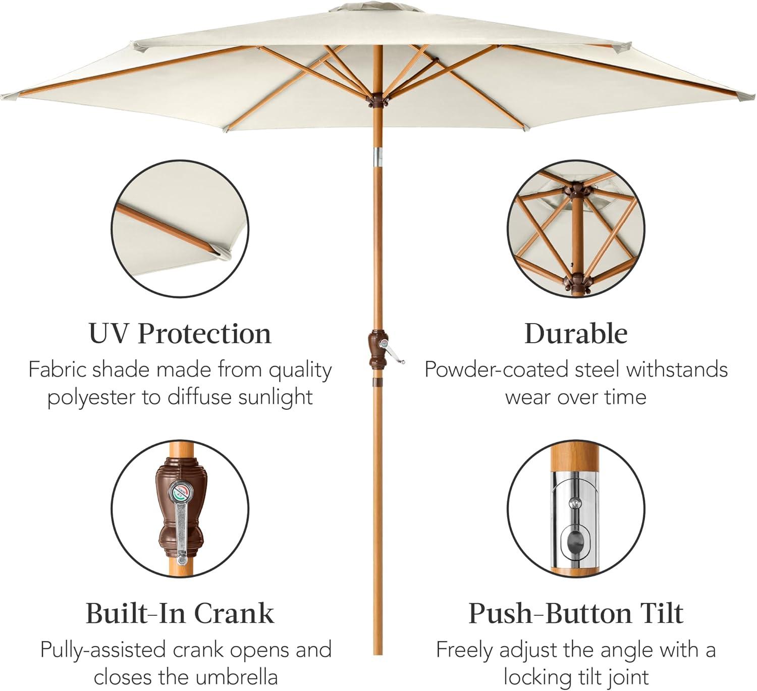 imageBest Choice Products 10ft Market Umbrella Outdoor Sun Shade for Backyard Deck Poolside Table wWoodgrain Pattern Easy Tilt ampamp Crank  Fog GrayIvory