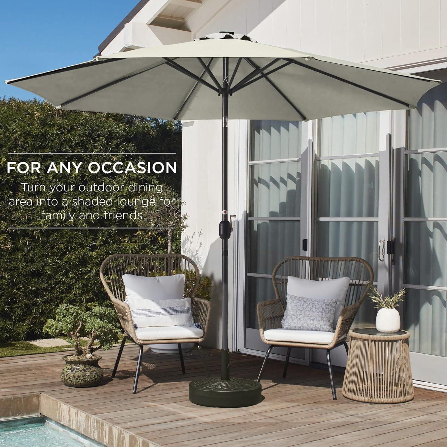 imageBest Choice Products 10ft Market Umbrella Outdoor Sun Shade for Backyard Deck Poolside Table wWoodgrain Pattern Easy Tilt ampamp Crank  Fog GrayIvory