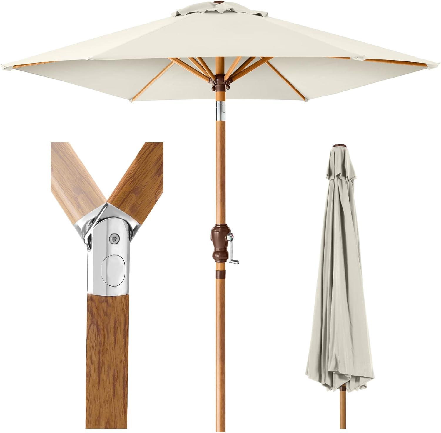 imageBest Choice Products 10ft Market Umbrella Outdoor Sun Shade for Backyard Deck Poolside Table wWoodgrain Pattern Easy Tilt ampamp Crank  Fog GrayIvory