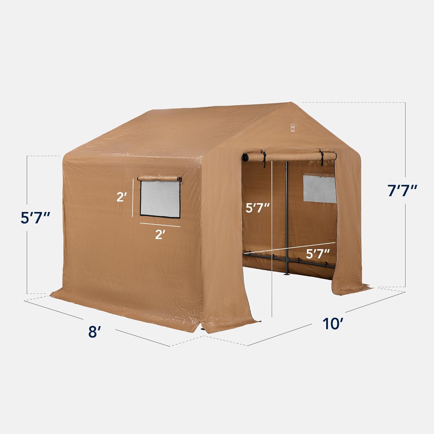 imageBest Choice Products 10x8ft Outdoor Storage Shed Carport Canopy Shelter Dual Doors ampamp Windows Metal Frame WeatherResistant Perfect for Storing Motorcycle Bike Garden Tools  GrayTan