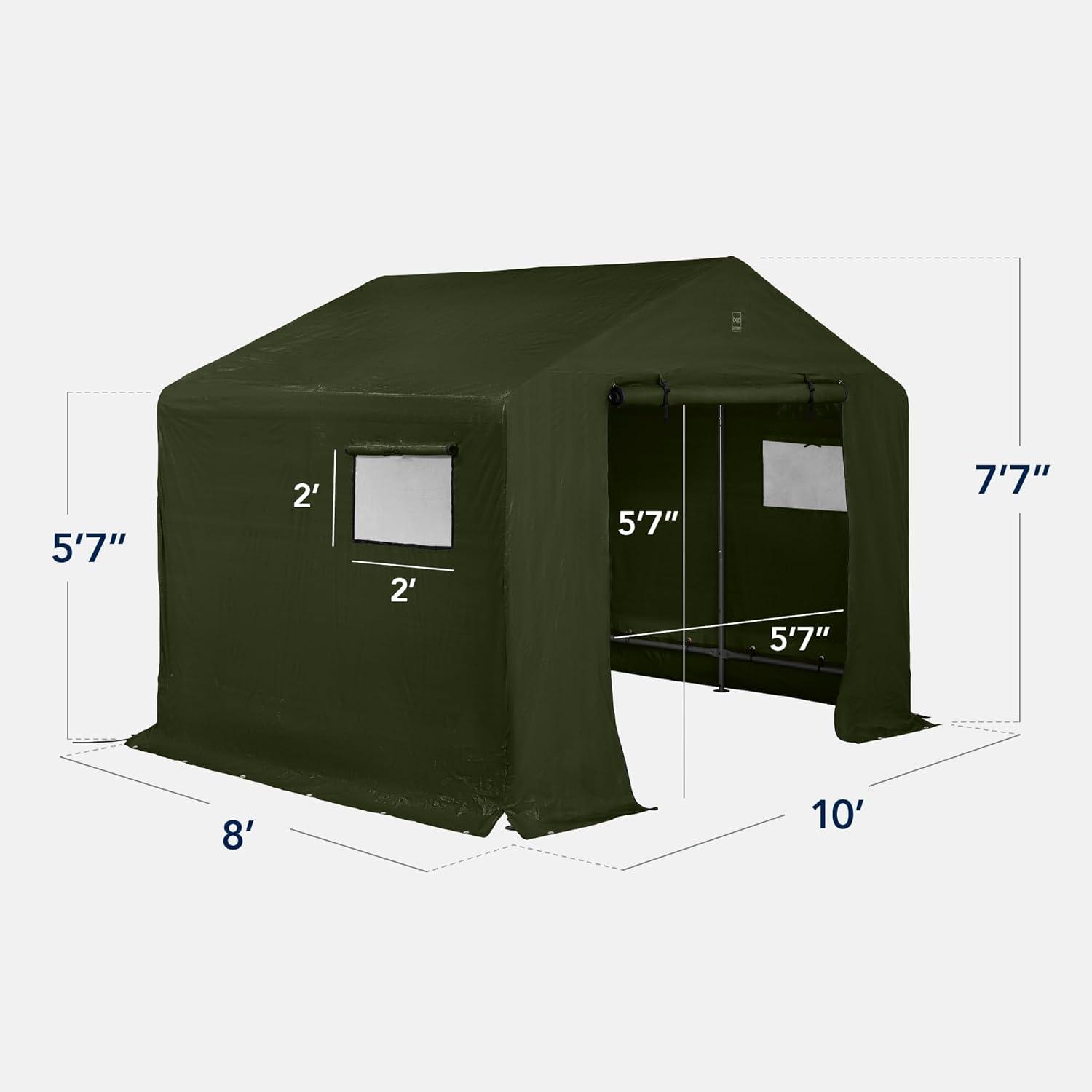 imageBest Choice Products 10x8ft Outdoor Storage Shed Carport Canopy Shelter Dual Doors ampamp Windows Metal Frame WeatherResistant Perfect for Storing Motorcycle Bike Garden Tools  GrayForest Green