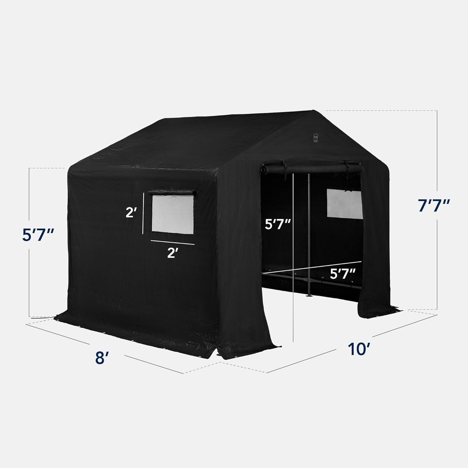 imageBest Choice Products 10x8ft Outdoor Storage Shed Carport Canopy Shelter Dual Doors ampamp Windows Metal Frame WeatherResistant Perfect for Storing Motorcycle Bike Garden Tools  GrayBlack