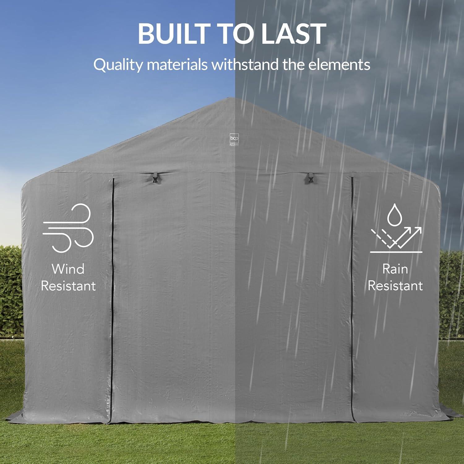 imageBest Choice Products 10x8ft Outdoor Storage Shed Carport Canopy Shelter Dual Doors ampamp Windows Metal Frame WeatherResistant Perfect for Storing Motorcycle Bike Garden Tools  GrayGray
