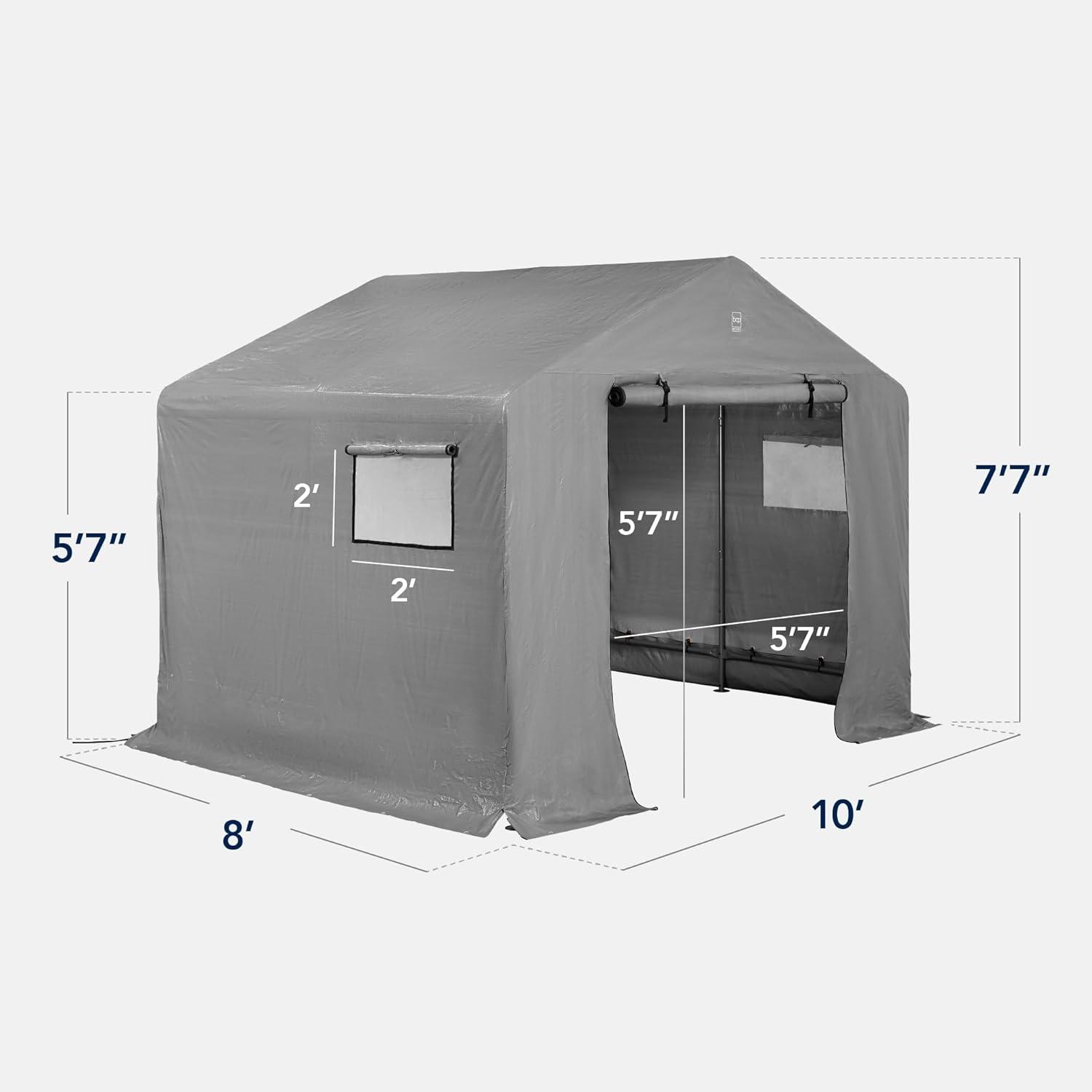 imageBest Choice Products 10x8ft Outdoor Storage Shed Carport Canopy Shelter Dual Doors ampamp Windows Metal Frame WeatherResistant Perfect for Storing Motorcycle Bike Garden Tools  GrayGray