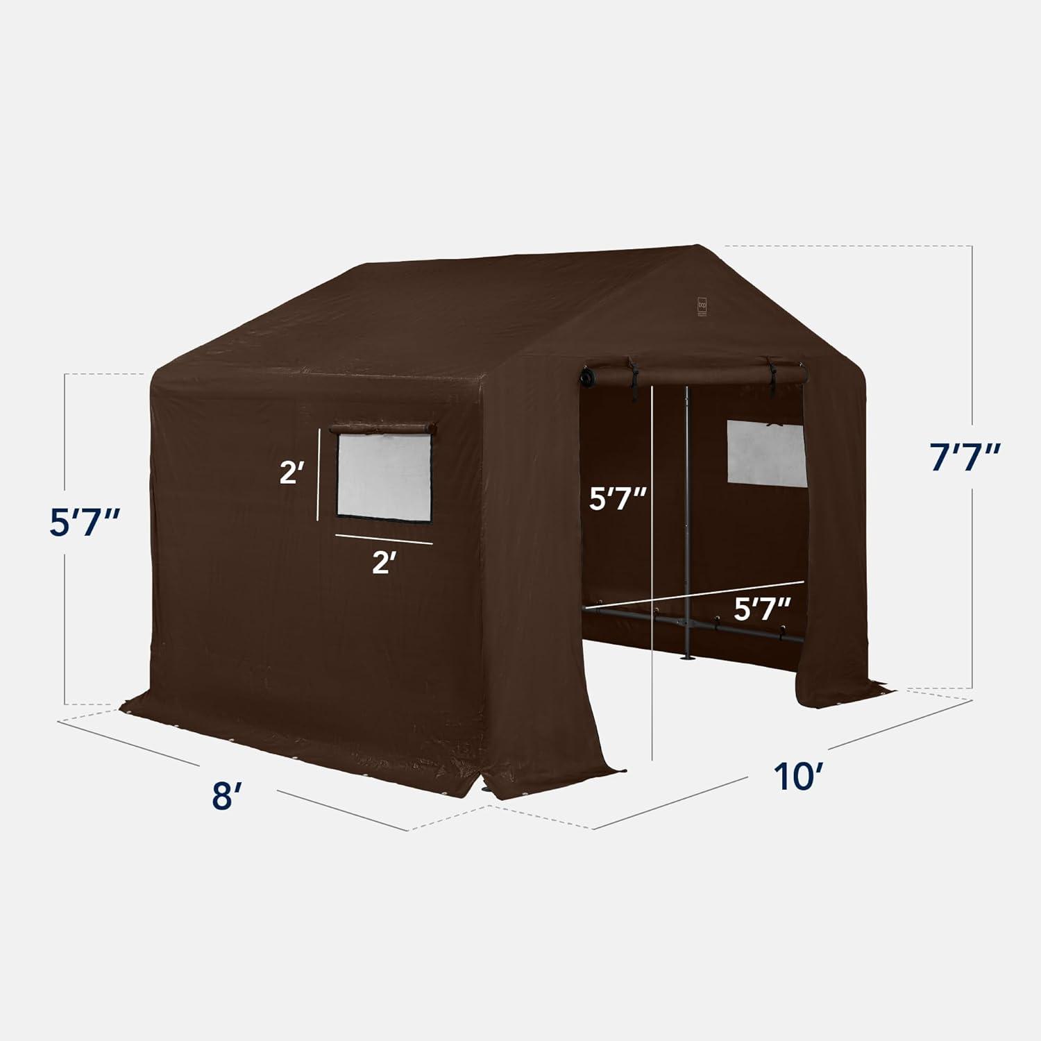 imageBest Choice Products 10x8ft Outdoor Storage Shed Carport Canopy Shelter Dual Doors ampamp Windows Metal Frame WeatherResistant Perfect for Storing Motorcycle Bike Garden Tools  GrayBrown