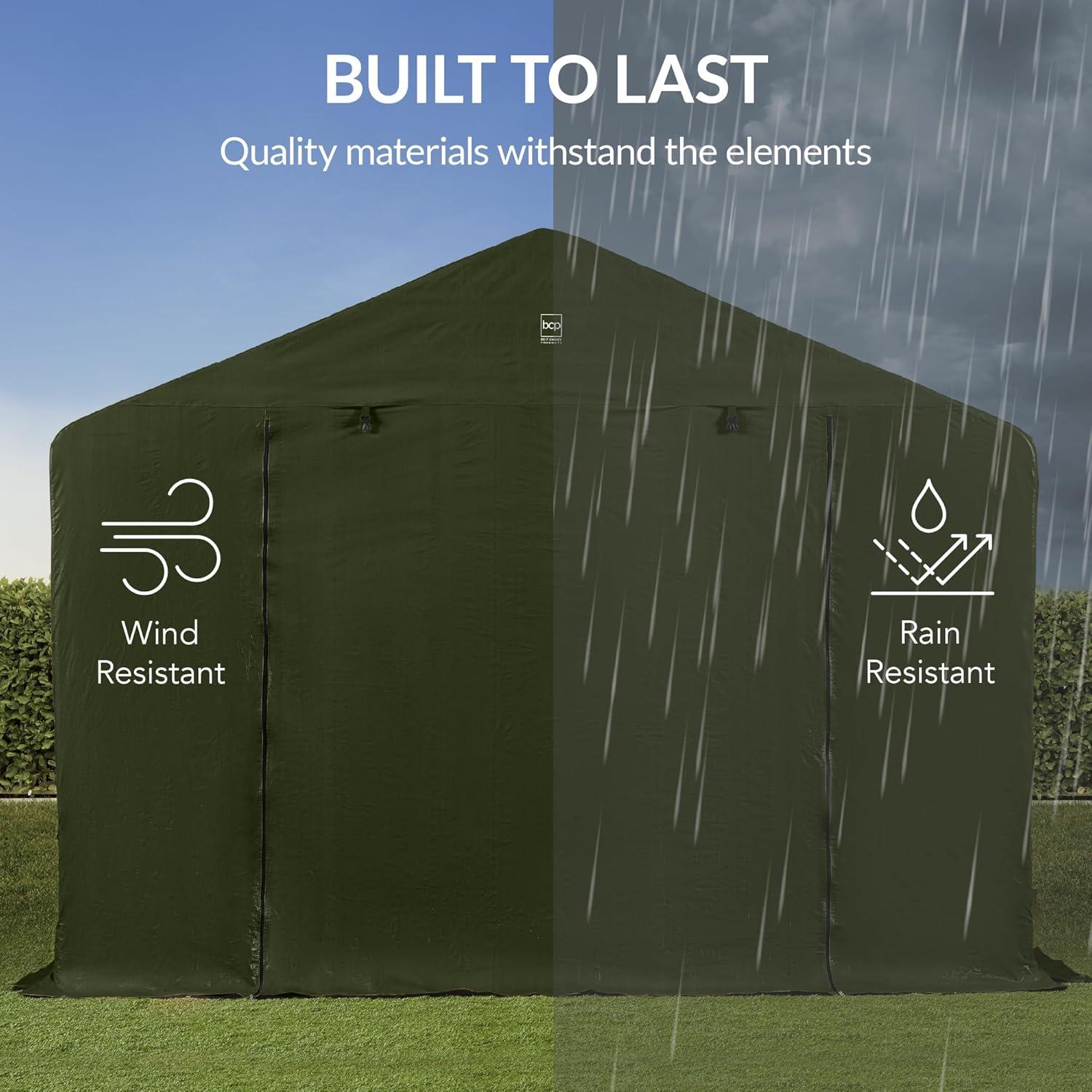 imageBest Choice Products 10x8ft Outdoor Storage Shed Carport Canopy Shelter Dual Doors ampamp Windows Metal Frame WeatherResistant Perfect for Storing Motorcycle Bike Garden Tools  GrayForest Green