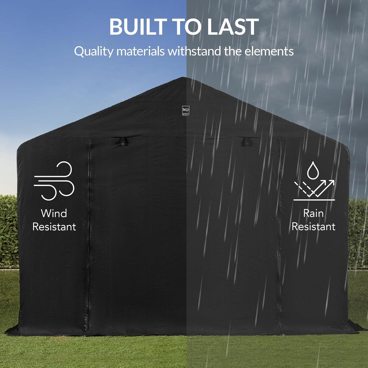 imageBest Choice Products 10x8ft Outdoor Storage Shed Carport Canopy Shelter Dual Doors ampamp Windows Metal Frame WeatherResistant Perfect for Storing Motorcycle Bike Garden Tools  GrayBlack