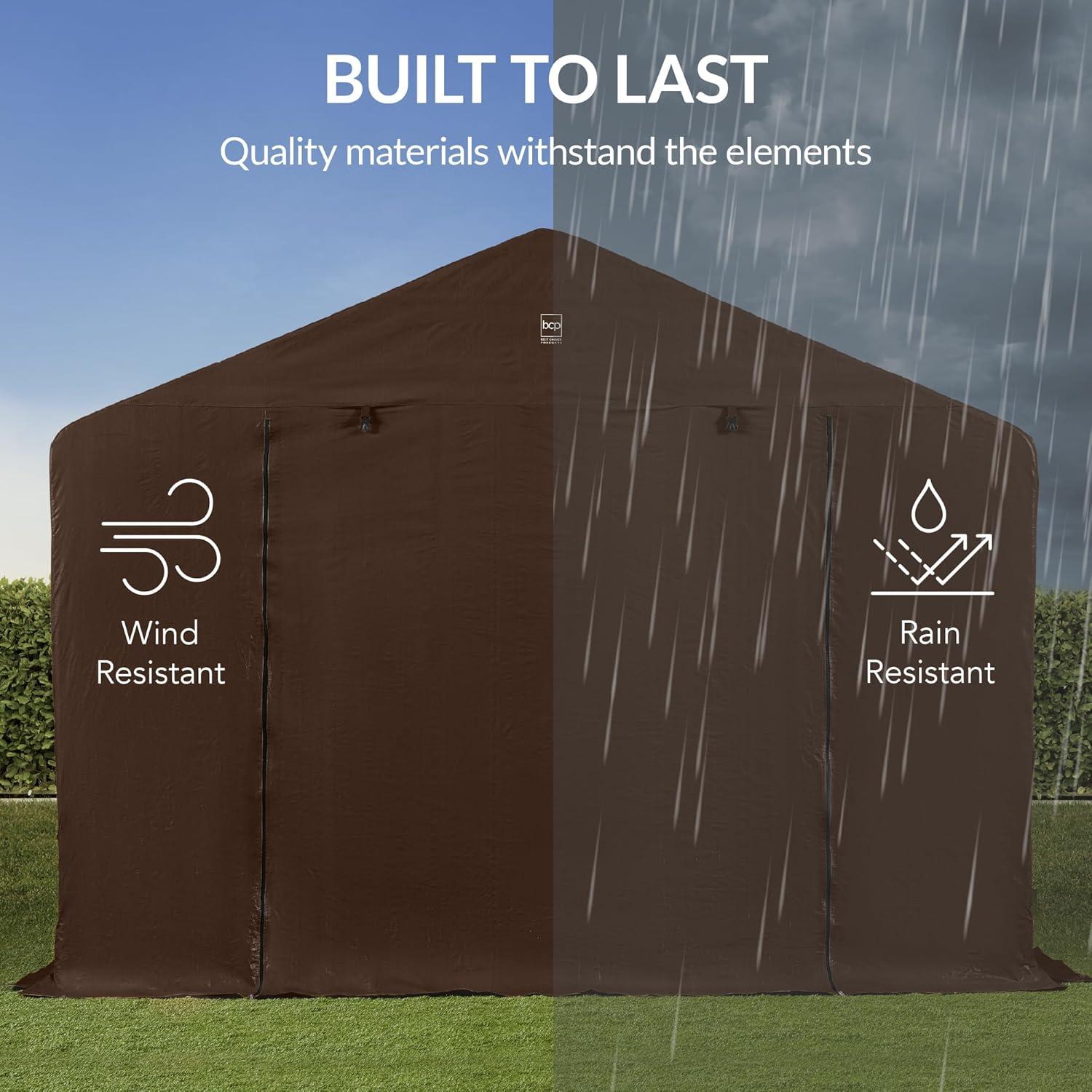 imageBest Choice Products 10x8ft Outdoor Storage Shed Carport Canopy Shelter Dual Doors ampamp Windows Metal Frame WeatherResistant Perfect for Storing Motorcycle Bike Garden Tools  GrayBrown