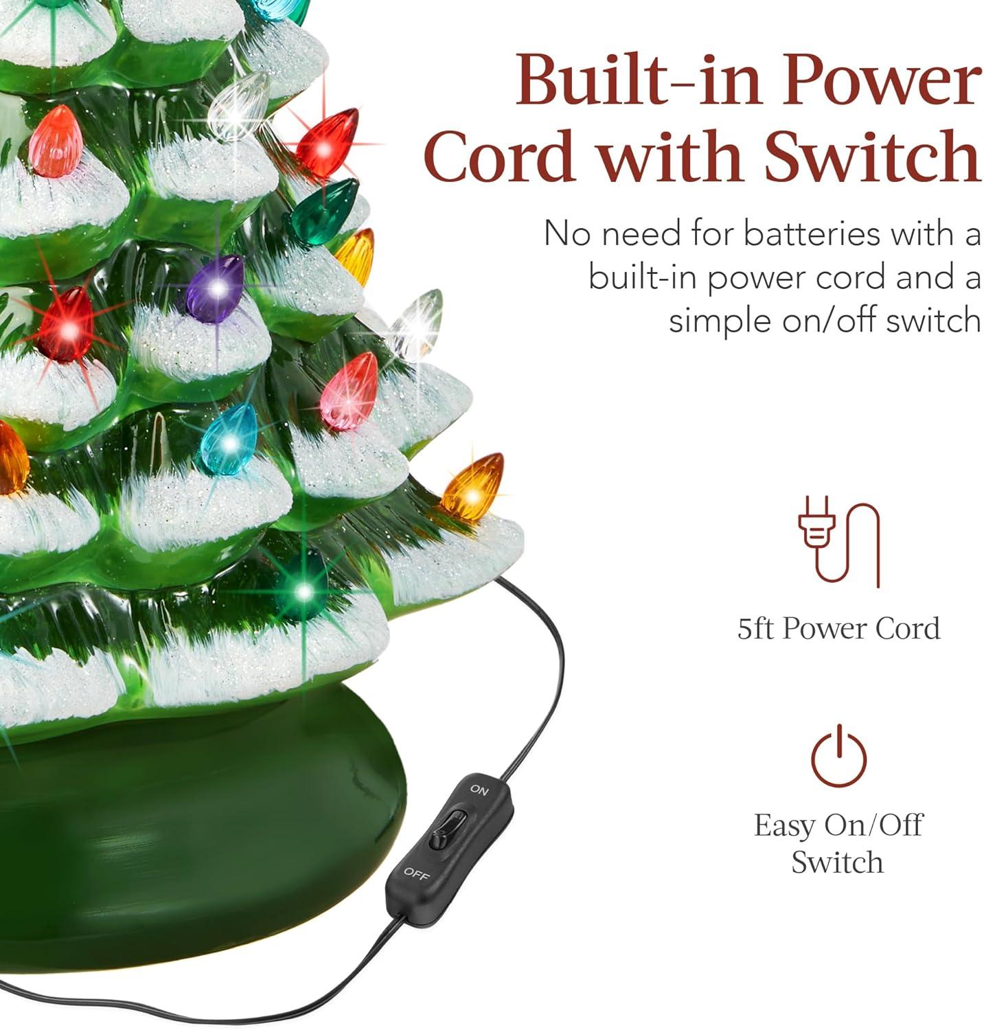 imageBest Choice Products 15in Ceramic Christmas Tree Prelit HandPainted Tabletop Holiday Tree Star Topper 64 Lights  Green wMulticolored BulbsFrosted W Multicolored Lights