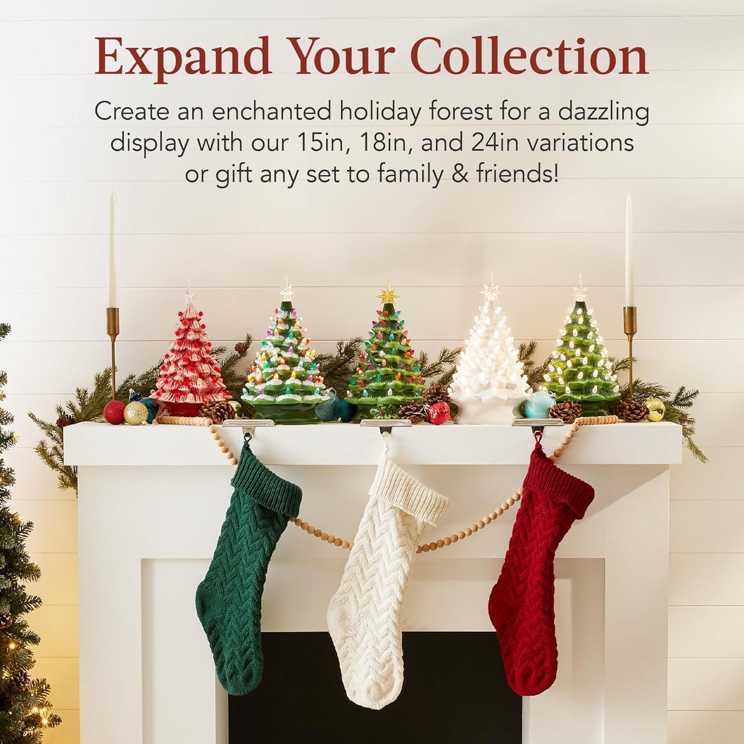 imageBest Choice Products 15in Ceramic Christmas Tree Prelit HandPainted Tabletop Holiday Tree Star Topper 64 Lights  Green wMulticolored BulbsFrosted W Multicolored Lights