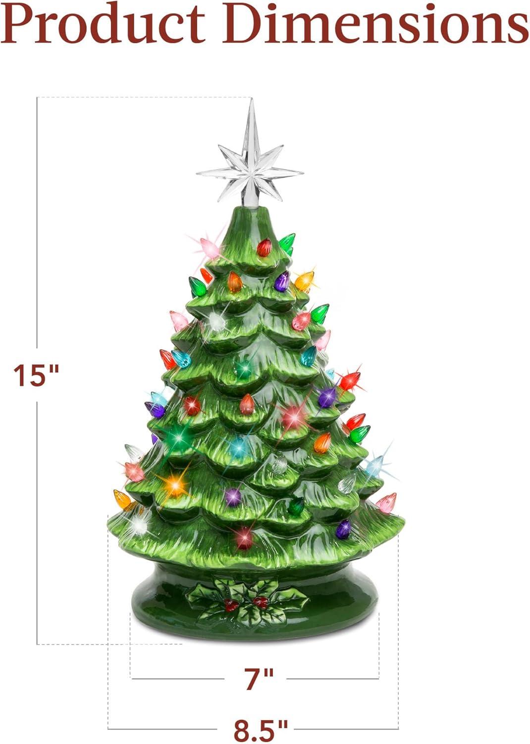imageBest Choice Products 15in Ceramic Christmas Tree Prelit HandPainted Tabletop Holiday Tree Star Topper 64 Lights  Green wMulticolored BulbsGreen W Multicolored Lights