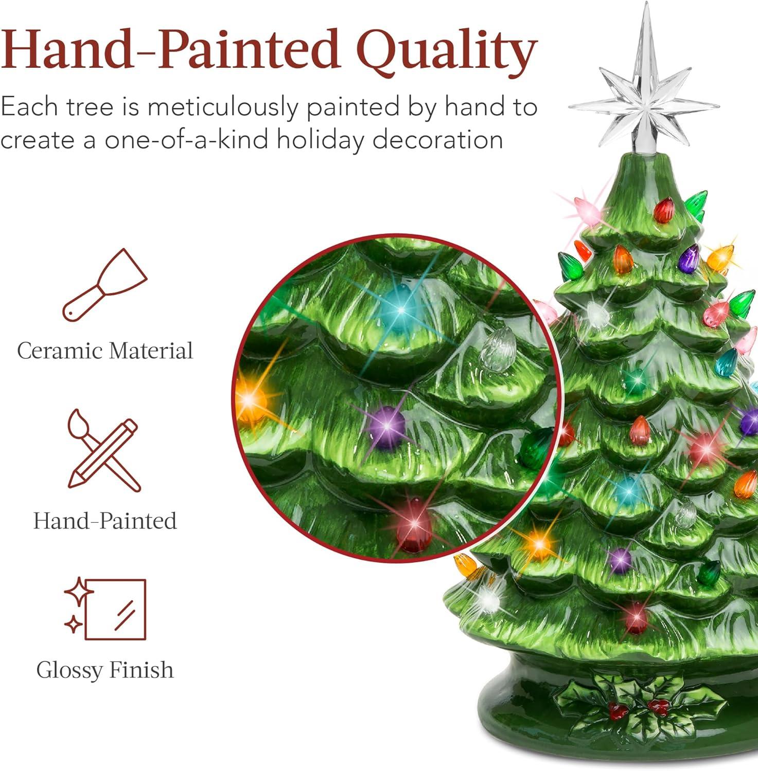 imageBest Choice Products 15in Ceramic Christmas Tree Prelit HandPainted Tabletop Holiday Tree Star Topper 64 Lights  Green wMulticolored BulbsGreen W Multicolored Lights