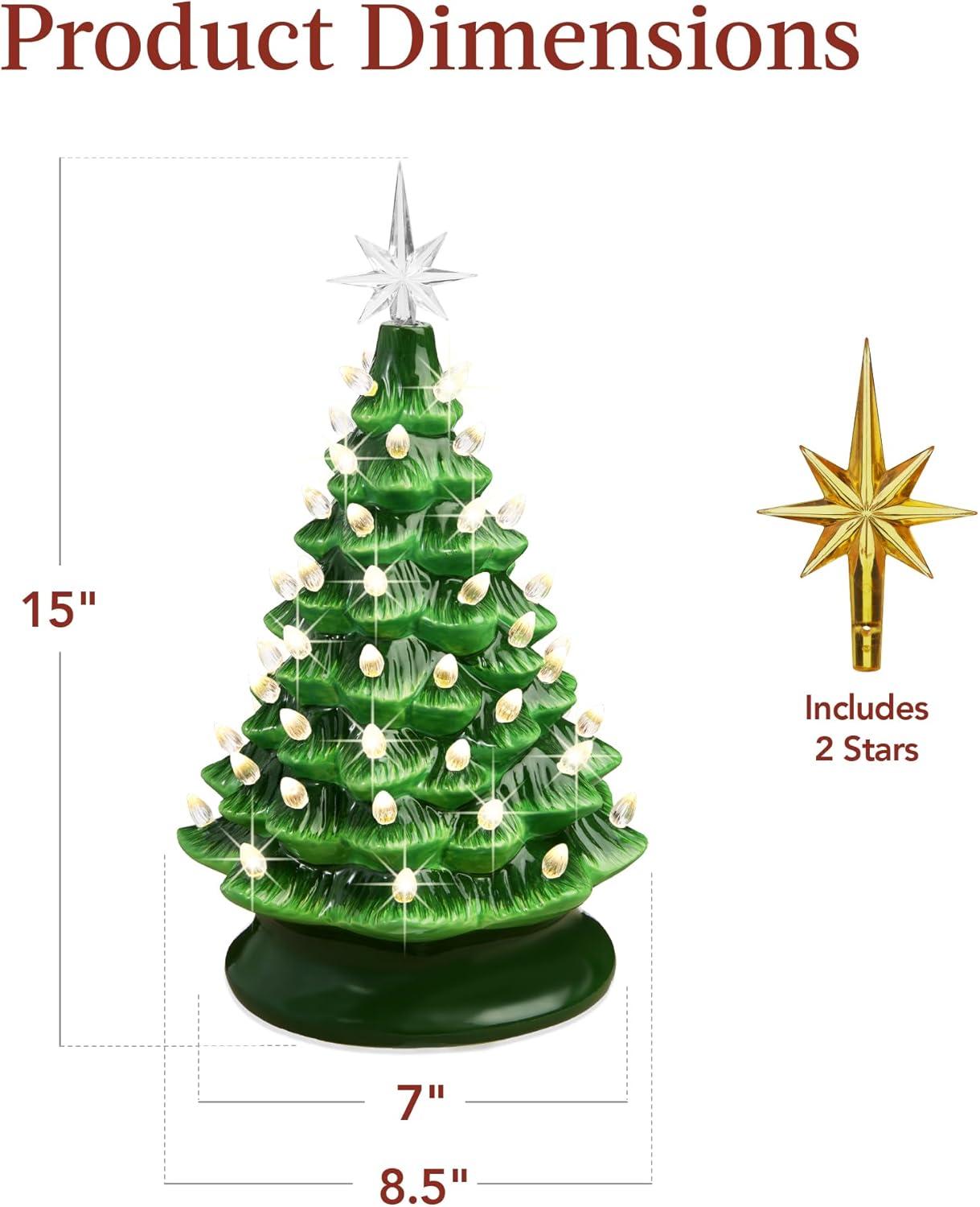 imageBest Choice Products 15in Ceramic Christmas Tree Prelit HandPainted Tabletop Holiday Tree Star Topper 64 Lights  Green wMulticolored BulbsGreen W Warm White Lights