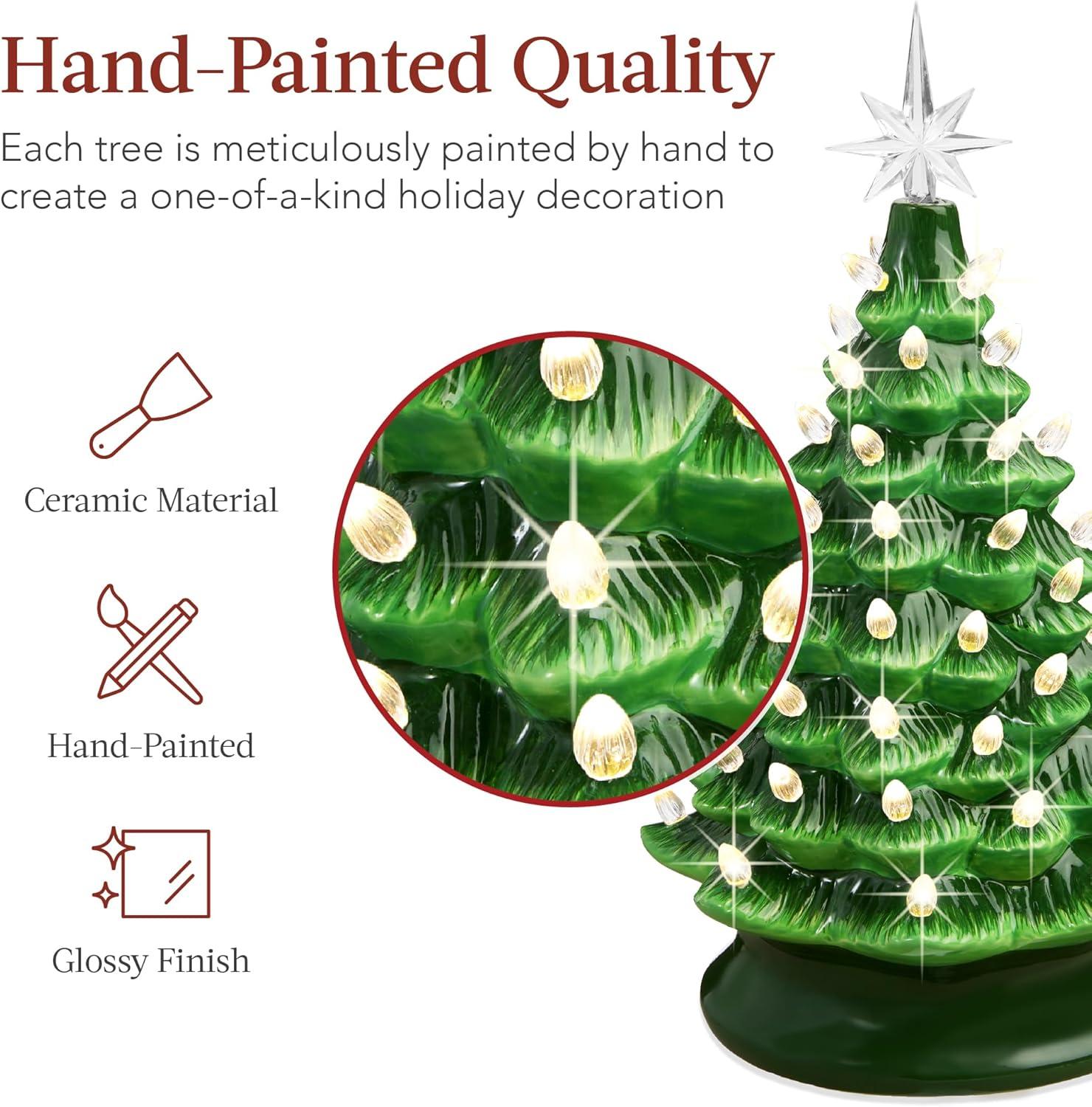 imageBest Choice Products 15in Ceramic Christmas Tree Prelit HandPainted Tabletop Holiday Tree Star Topper 64 Lights  Green wMulticolored BulbsGreen W Warm White Lights