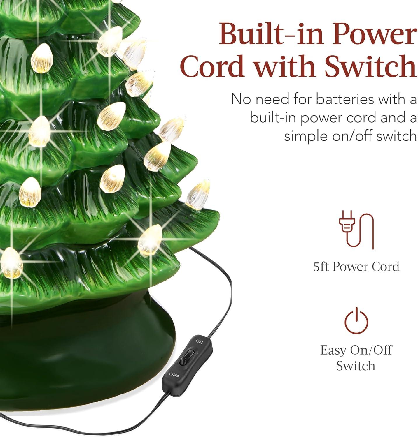 imageBest Choice Products 15in Ceramic Christmas Tree Prelit HandPainted Tabletop Holiday Tree Star Topper 64 Lights  Green wMulticolored BulbsGreen W Warm White Lights