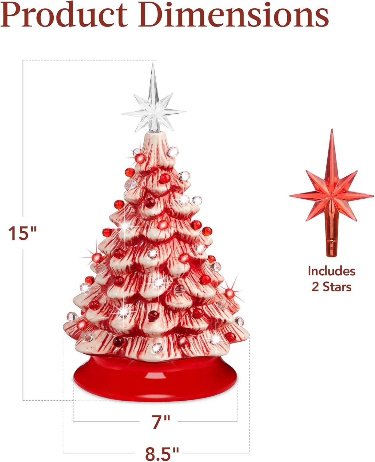 imageBest Choice Products 15in Ceramic Christmas Tree Prelit HandPainted Tabletop Holiday Tree Star Topper 64 Lights  Green wMulticolored BulbsPeppermint