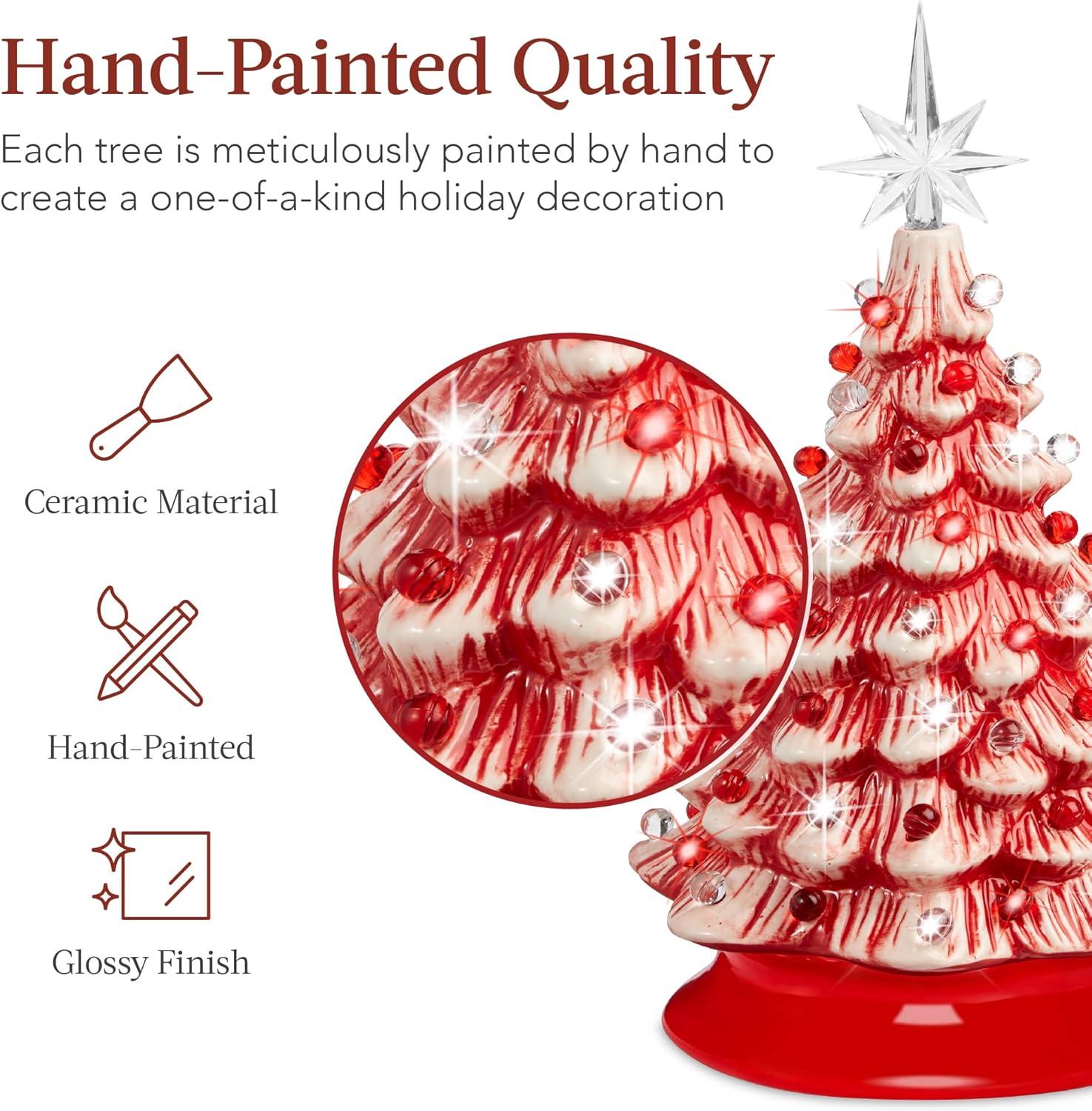 imageBest Choice Products 15in Ceramic Christmas Tree Prelit HandPainted Tabletop Holiday Tree Star Topper 64 Lights  Green wMulticolored BulbsPeppermint