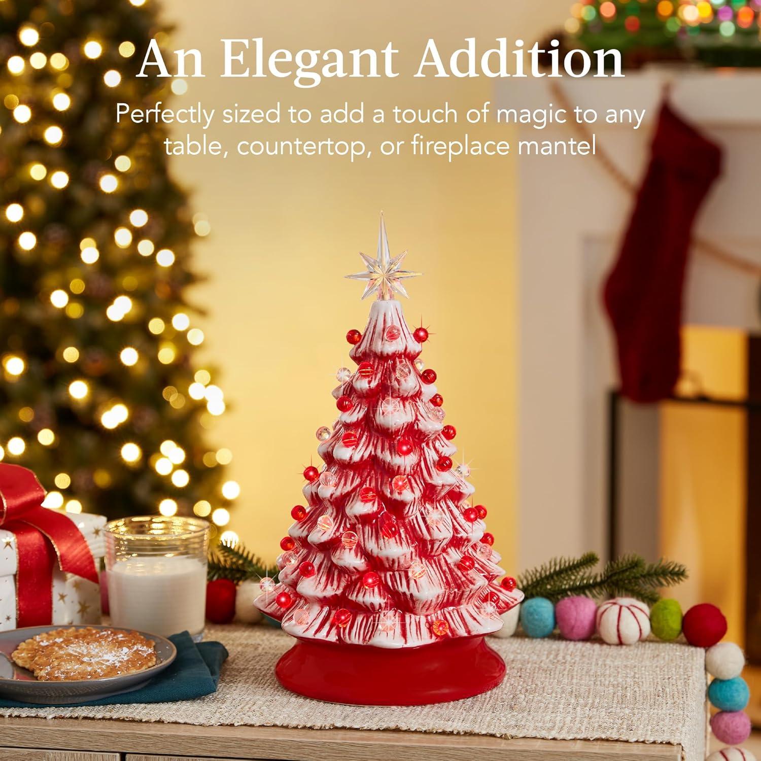 imageBest Choice Products 15in Ceramic Christmas Tree Prelit HandPainted Tabletop Holiday Tree Star Topper 64 Lights  Green wMulticolored BulbsPeppermint