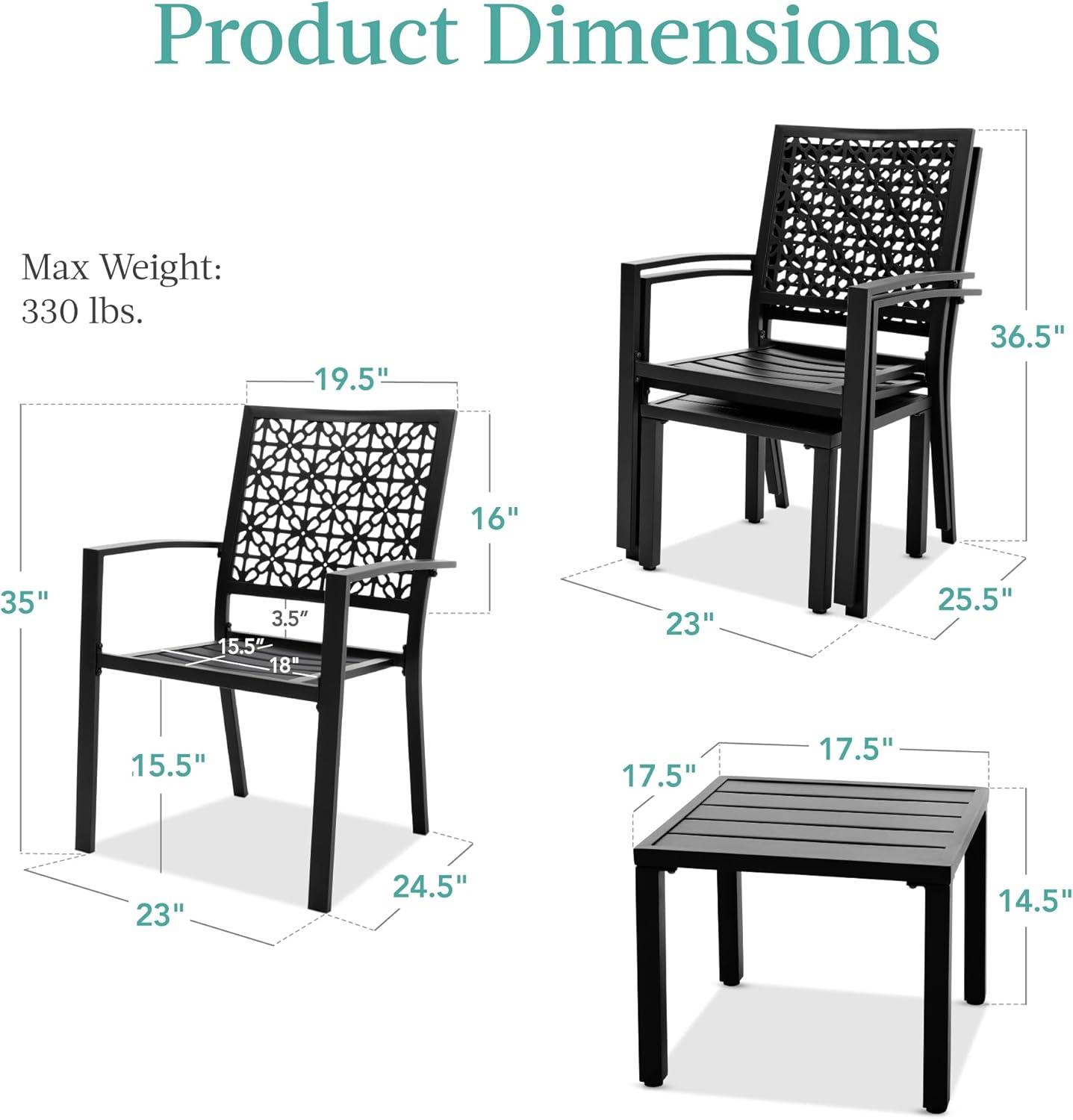 imageBest Choice Products 3Piece Outdoor Bistro Set Stackable Modern Steel Furniture for Porch Garden w 2 Chairs Table Geometric Decor  Peacock BlueBlack