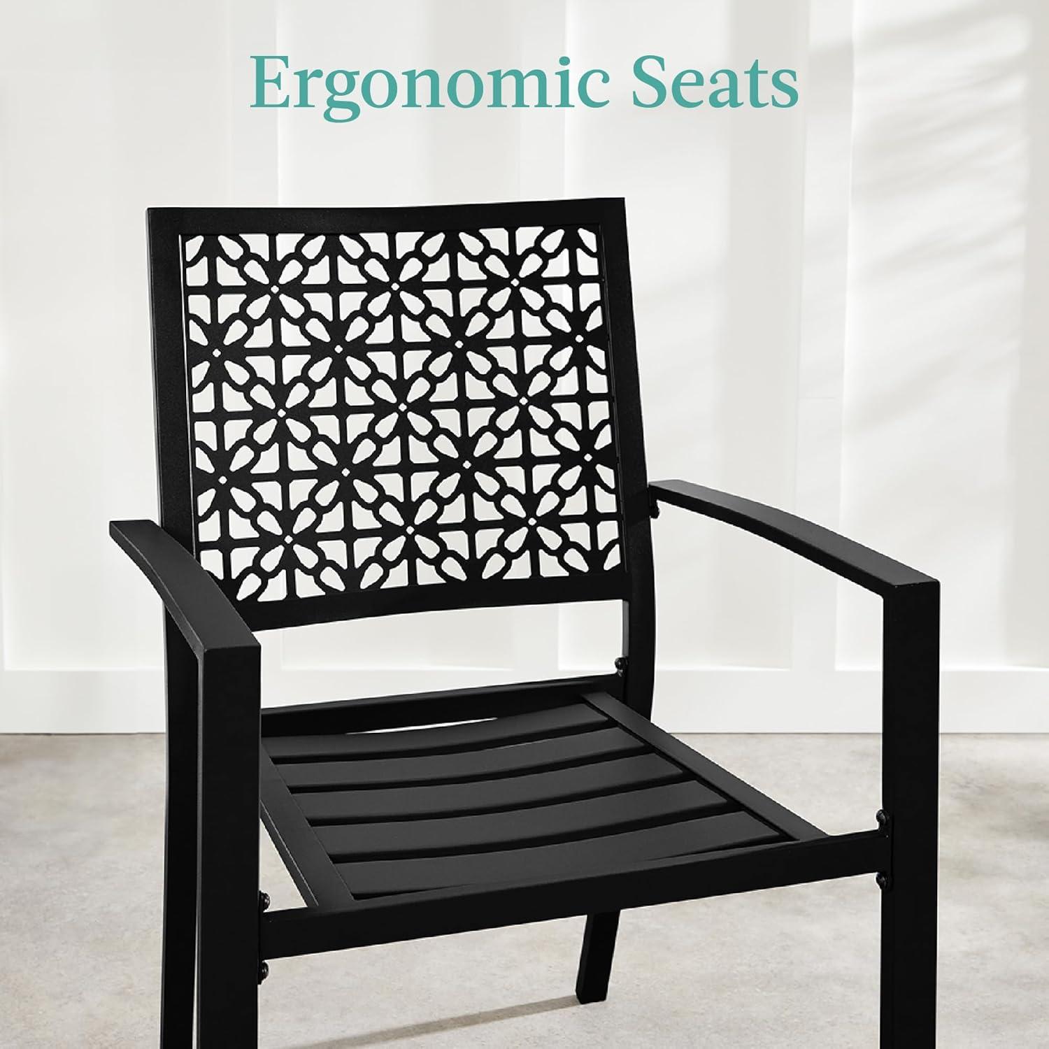 imageBest Choice Products 3Piece Outdoor Bistro Set Stackable Modern Steel Furniture for Porch Garden w 2 Chairs Table Geometric Decor  Peacock BlueBlack