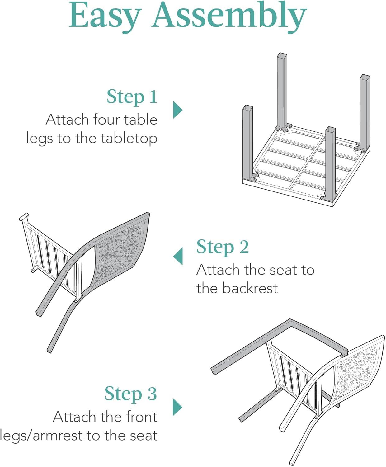 imageBest Choice Products 3Piece Outdoor Bistro Set Stackable Modern Steel Furniture for Porch Garden w 2 Chairs Table Geometric Decor  Peacock BlueMint Green