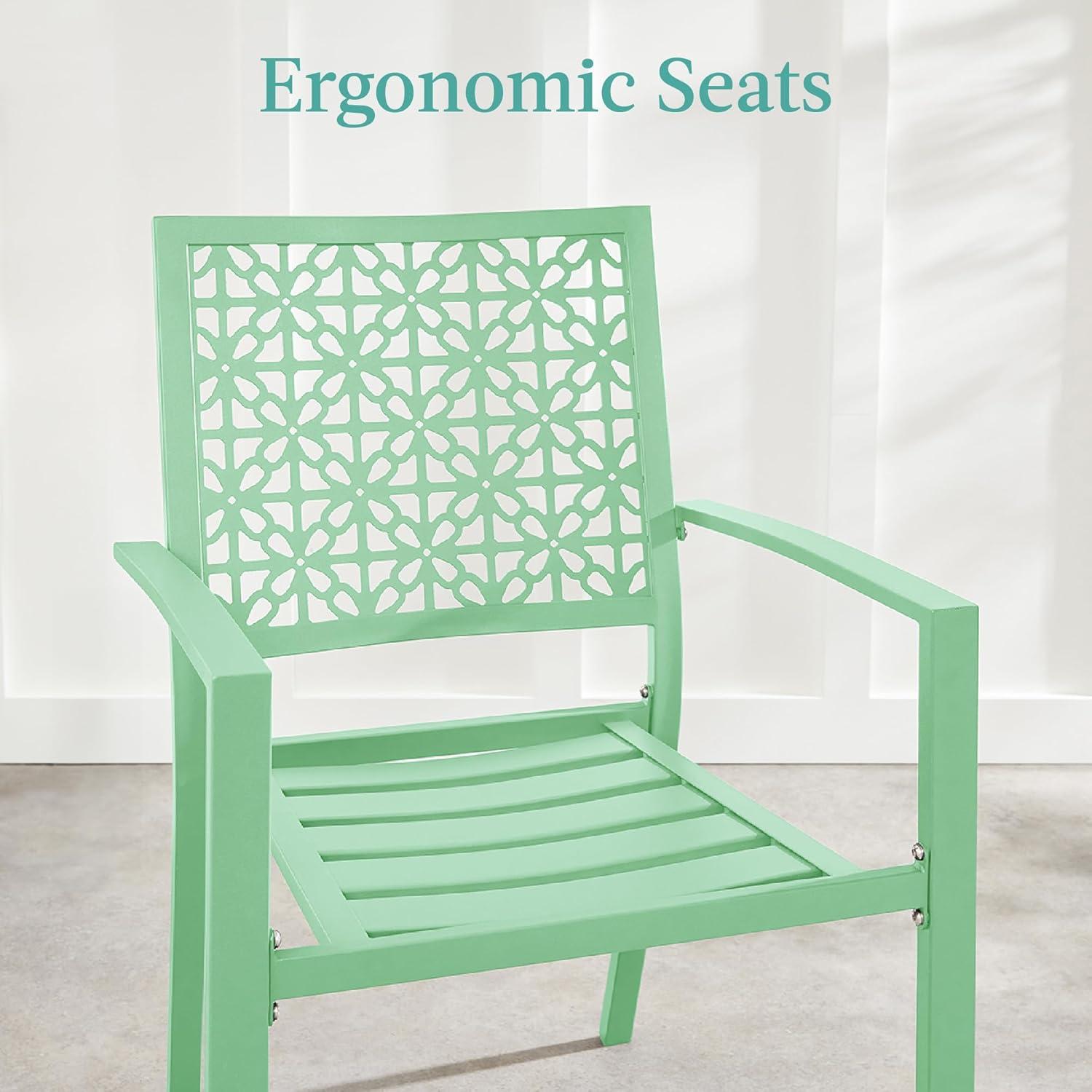 imageBest Choice Products 3Piece Outdoor Bistro Set Stackable Modern Steel Furniture for Porch Garden w 2 Chairs Table Geometric Decor  Peacock BlueMint Green