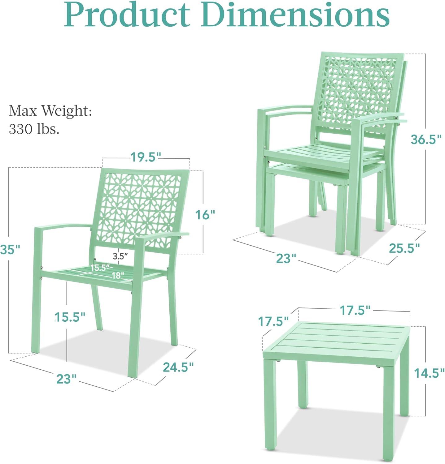imageBest Choice Products 3Piece Outdoor Bistro Set Stackable Modern Steel Furniture for Porch Garden w 2 Chairs Table Geometric Decor  Peacock BlueMint Green