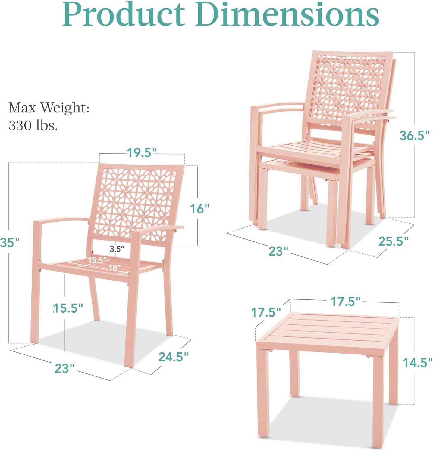 imageBest Choice Products 3Piece Outdoor Bistro Set Stackable Modern Steel Furniture for Porch Garden w 2 Chairs Table Geometric Decor  Peacock BluePeach