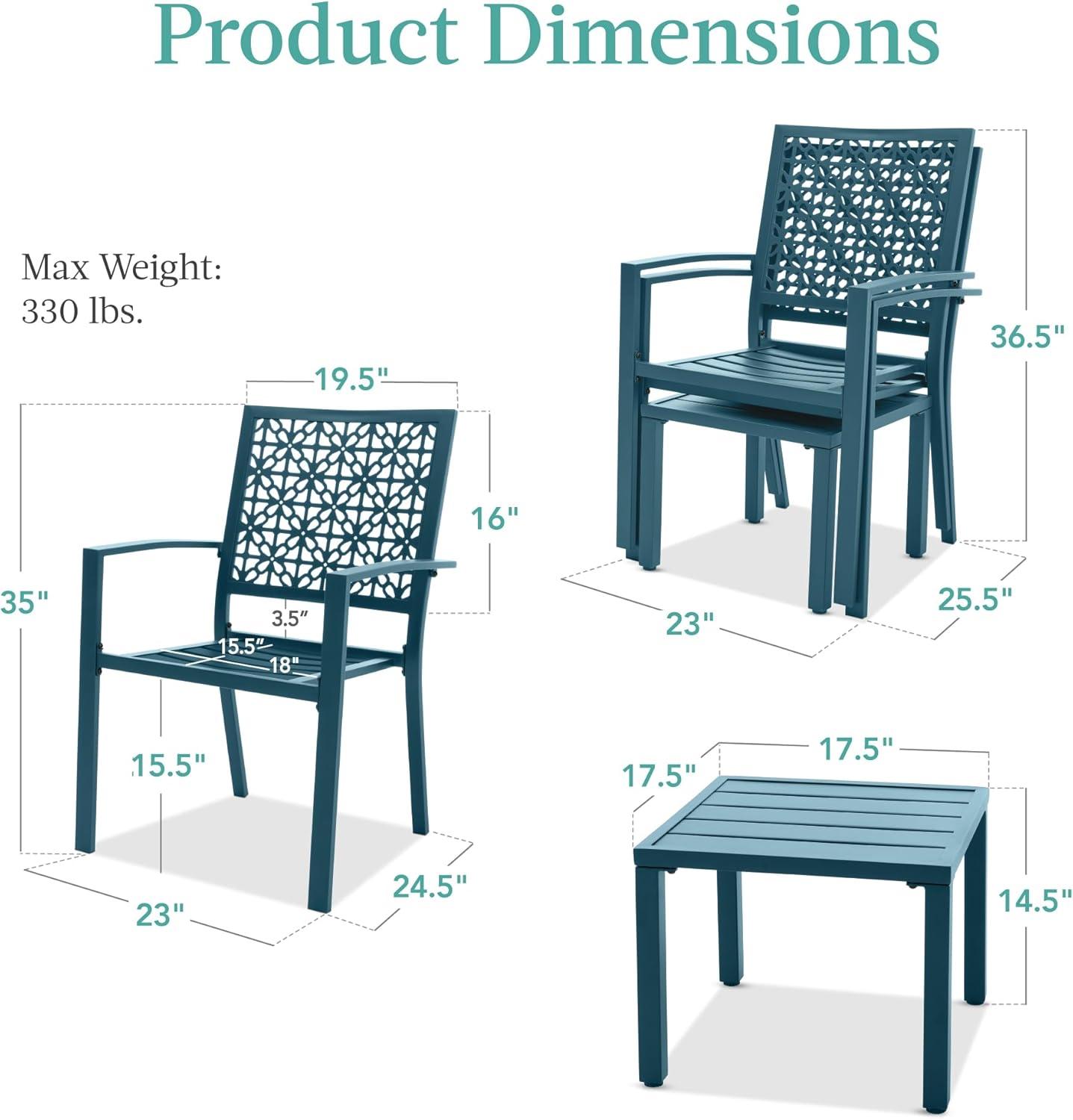 imageBest Choice Products 3Piece Outdoor Bistro Set Stackable Modern Steel Furniture for Porch Garden w 2 Chairs Table Geometric Decor  Peacock BluePeacock Blue