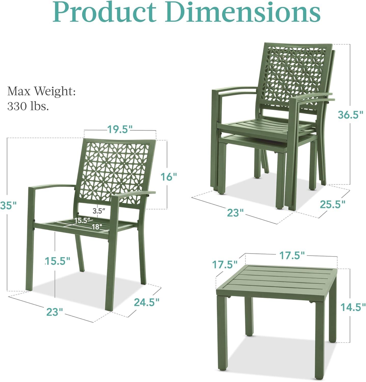 imageBest Choice Products 3Piece Outdoor Bistro Set Stackable Modern Steel Furniture for Porch Garden w 2 Chairs Table Geometric Decor  Peacock BlueSage Green
