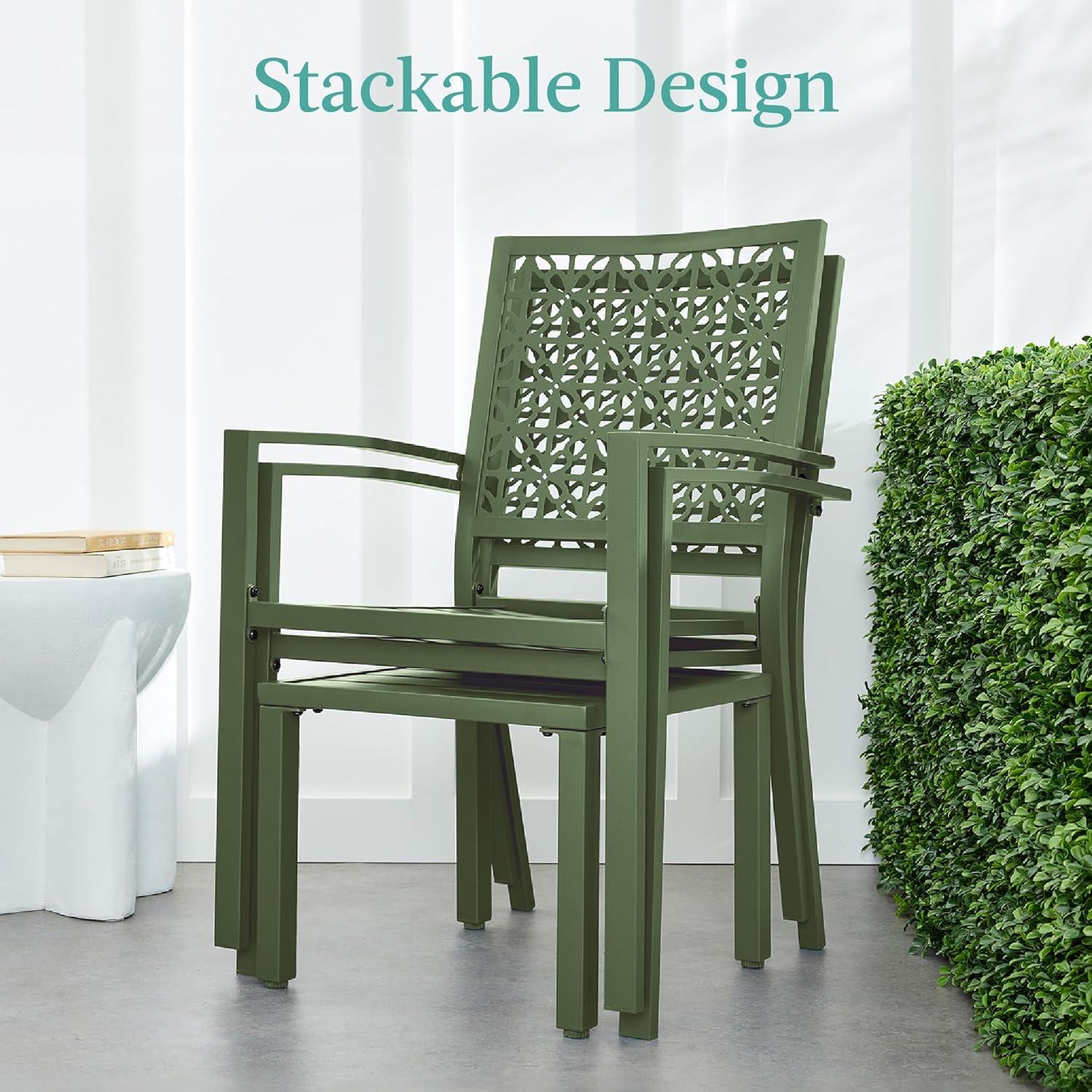 imageBest Choice Products 3Piece Outdoor Bistro Set Stackable Modern Steel Furniture for Porch Garden w 2 Chairs Table Geometric Decor  Peacock BlueSage Green