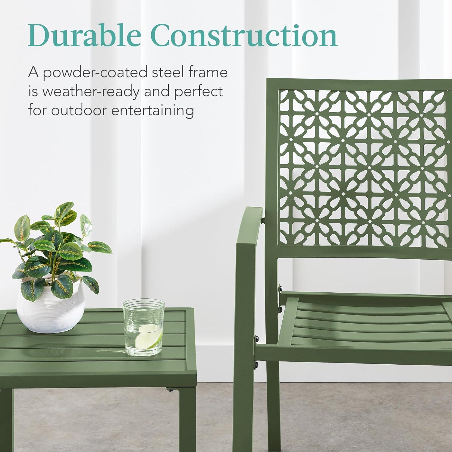 imageBest Choice Products 3Piece Outdoor Bistro Set Stackable Modern Steel Furniture for Porch Garden w 2 Chairs Table Geometric Decor  Peacock BlueSage Green