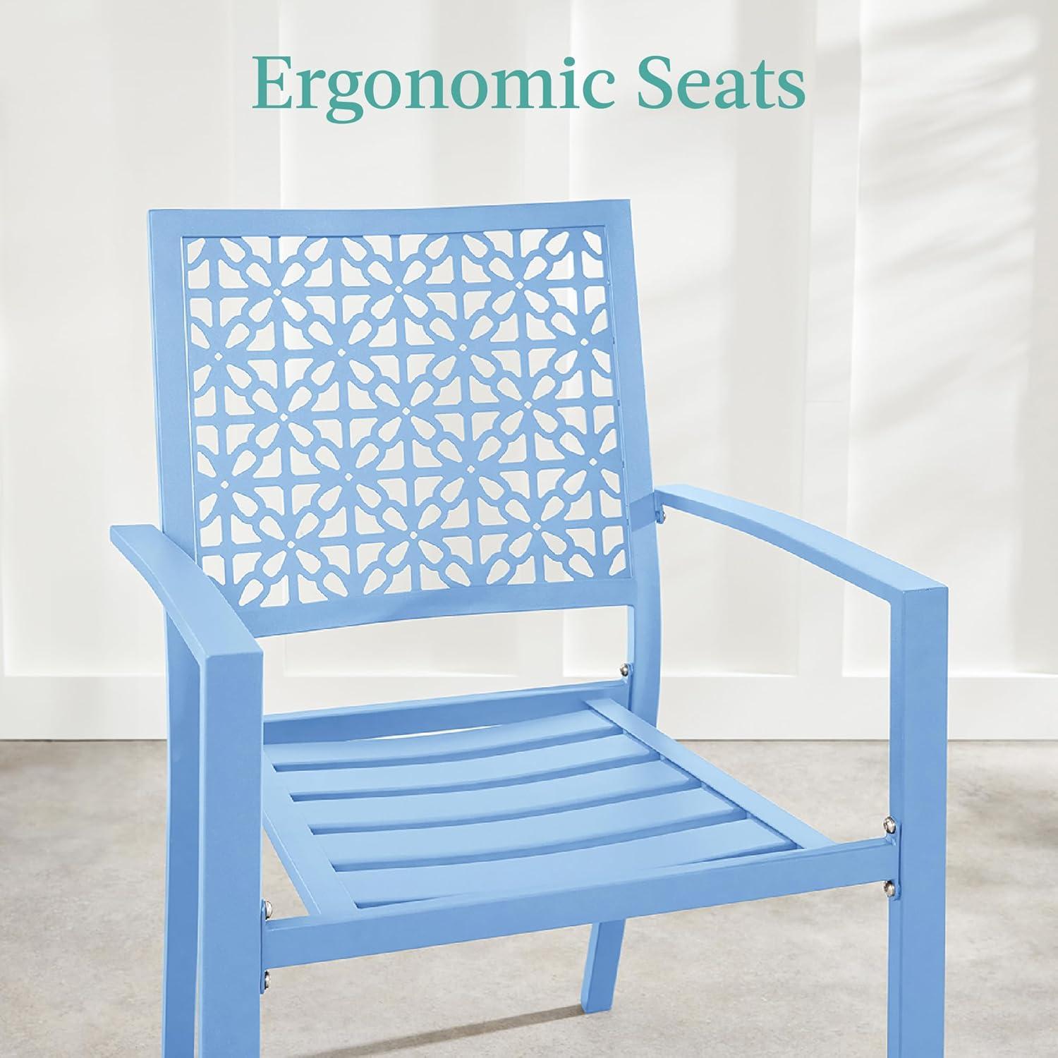 imageBest Choice Products 3Piece Outdoor Bistro Set Stackable Modern Steel Furniture for Porch Garden w 2 Chairs Table Geometric Decor  Peacock BlueSky Blue