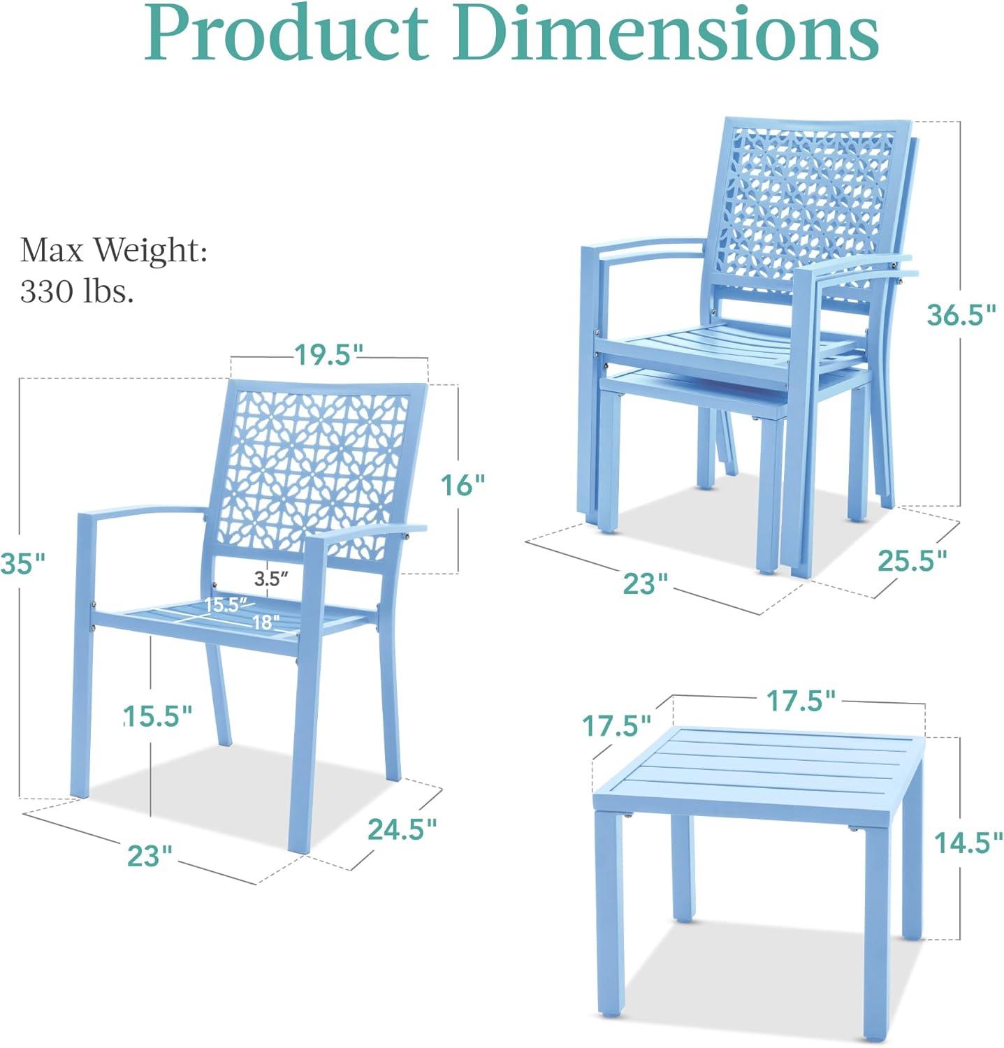 imageBest Choice Products 3Piece Outdoor Bistro Set Stackable Modern Steel Furniture for Porch Garden w 2 Chairs Table Geometric Decor  Peacock BlueSky Blue