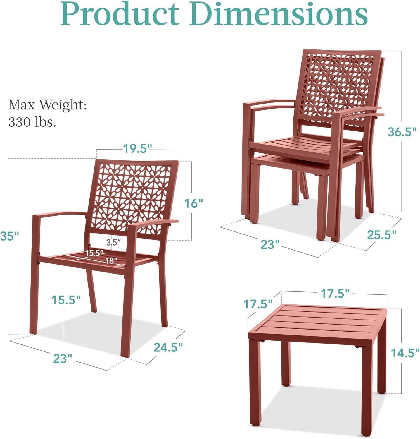 imageBest Choice Products 3Piece Outdoor Bistro Set Stackable Modern Steel Furniture for Porch Garden w 2 Chairs Table Geometric Decor  Peacock BlueTerracotta
