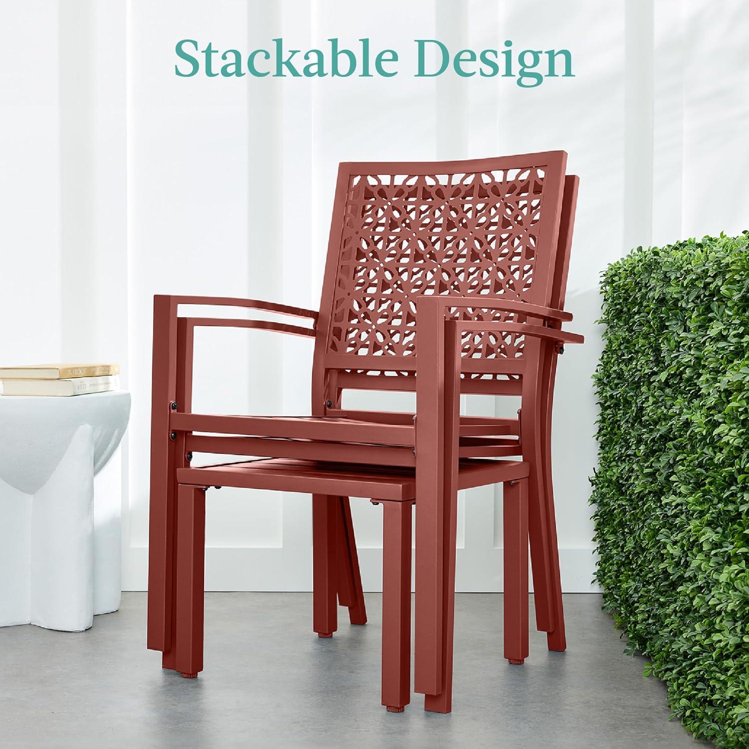 imageBest Choice Products 3Piece Outdoor Bistro Set Stackable Modern Steel Furniture for Porch Garden w 2 Chairs Table Geometric Decor  Peacock BlueTerracotta