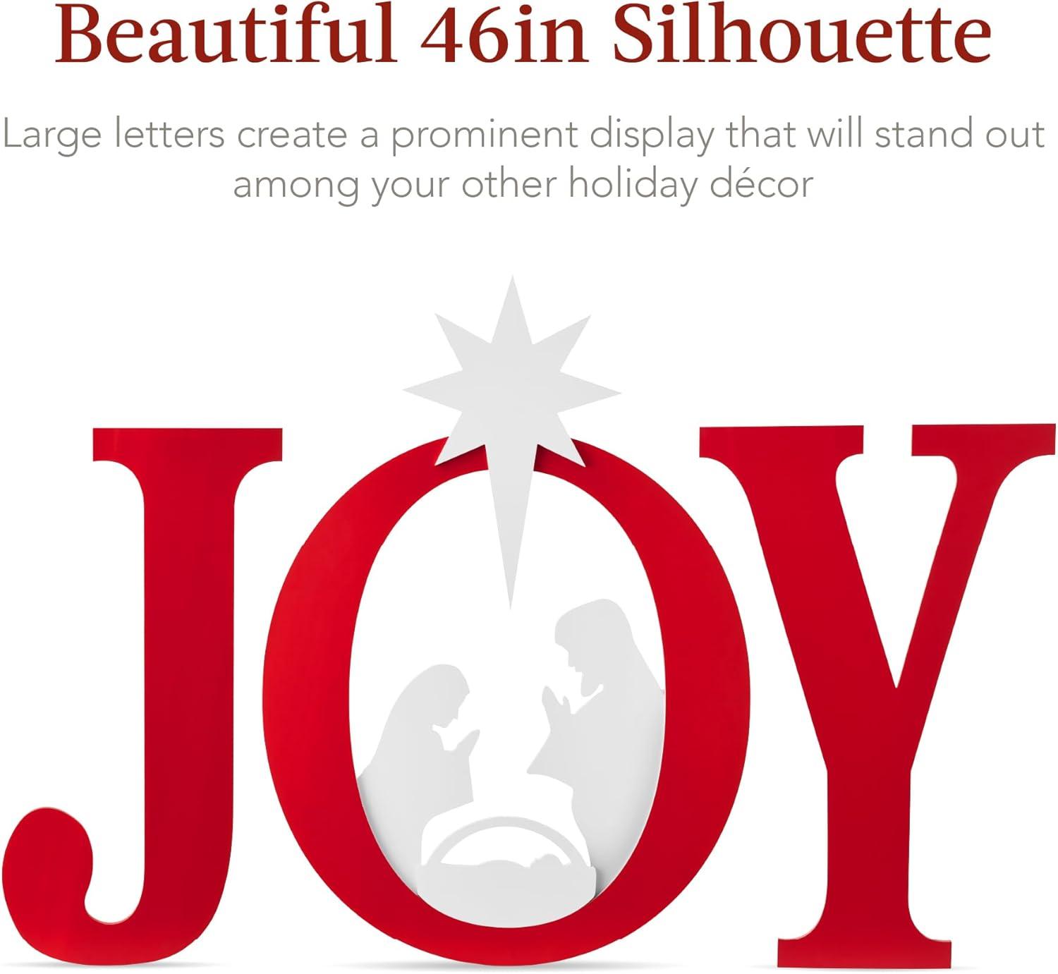 imageBest Choice Products 46in Outdoor JOY Christmas Nativity Decoration 3 Piece Yard Decor Sign Holy Weather Resistant PVC Silhouette for Garden  RedWhiteRedWhite