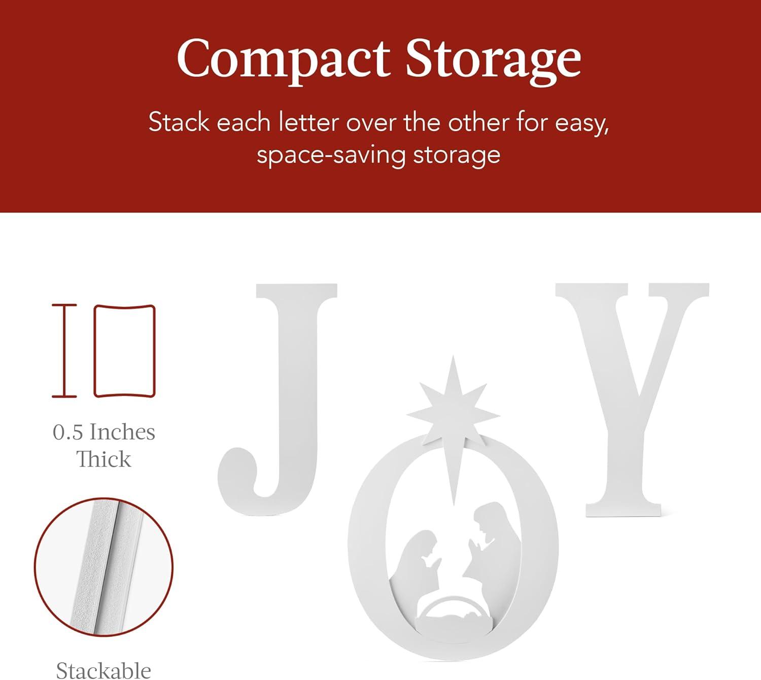 imageBest Choice Products 46in Outdoor JOY Christmas Nativity Decoration 3 Piece Yard Decor Sign Holy Weather Resistant PVC Silhouette for Garden  RedWhiteWhite
