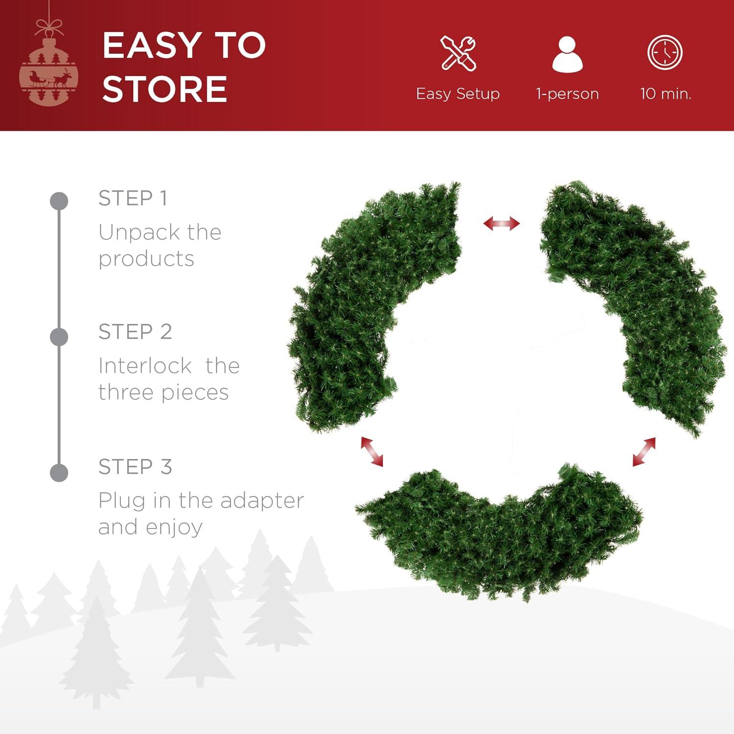 imageBest Choice Products 48in Large Artificial PreLit Fir Christmas Wreath Holiday Accent Decoration w 200 LED Lights 714 PVC TipsMulticolor Lights