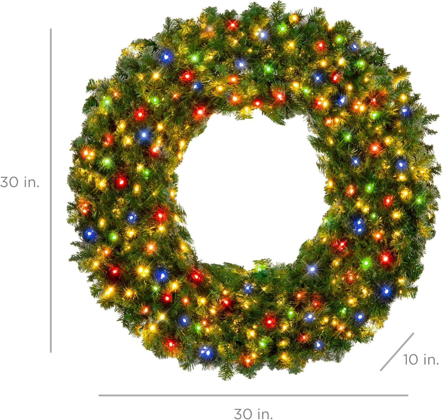 imageBest Choice Products 48in Large Artificial PreLit Fir Christmas Wreath Holiday Accent Decoration w 200 LED Lights 714 PVC TipsMulticolor Lights